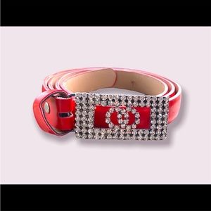 Crystal Buckle Belt Vintage Red Women’s Fashion Accessory
